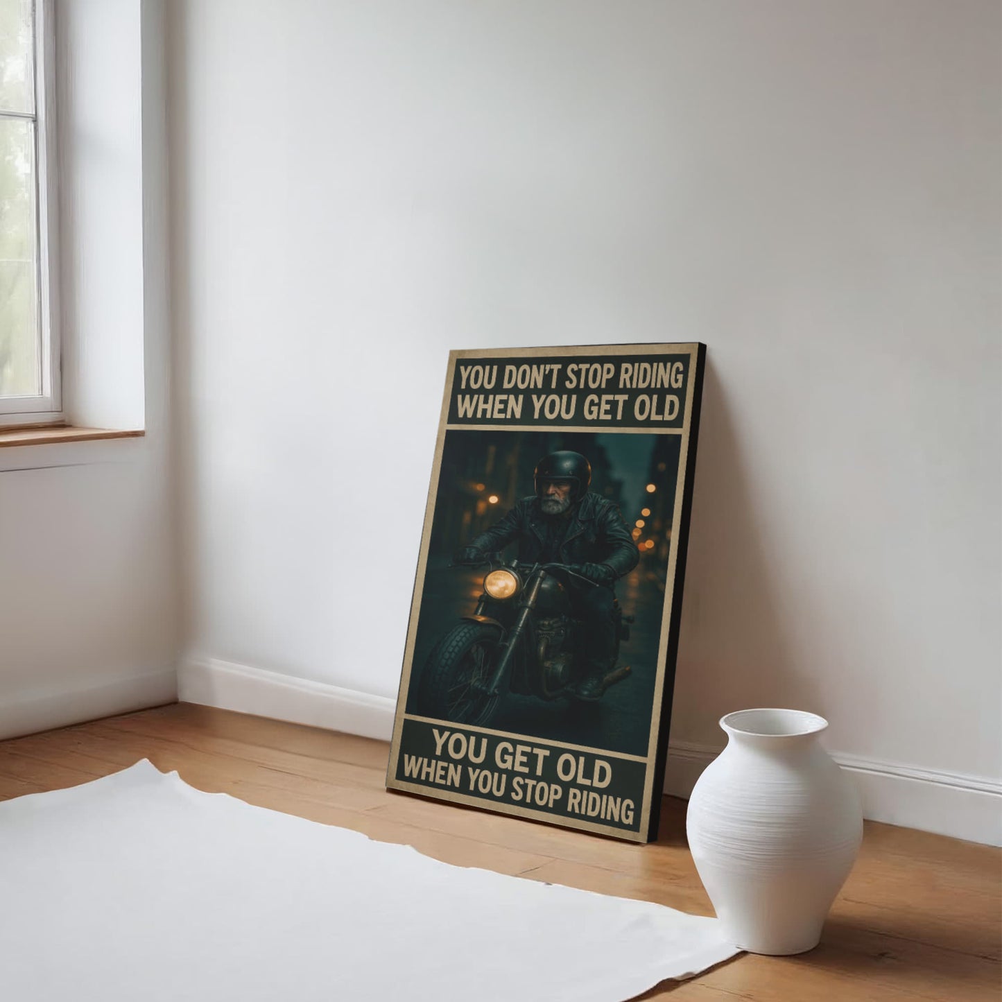 You Don’t Stop Riding – Gallery Wrapped Biker Canvas 16" x 20" – (Ready to hang)