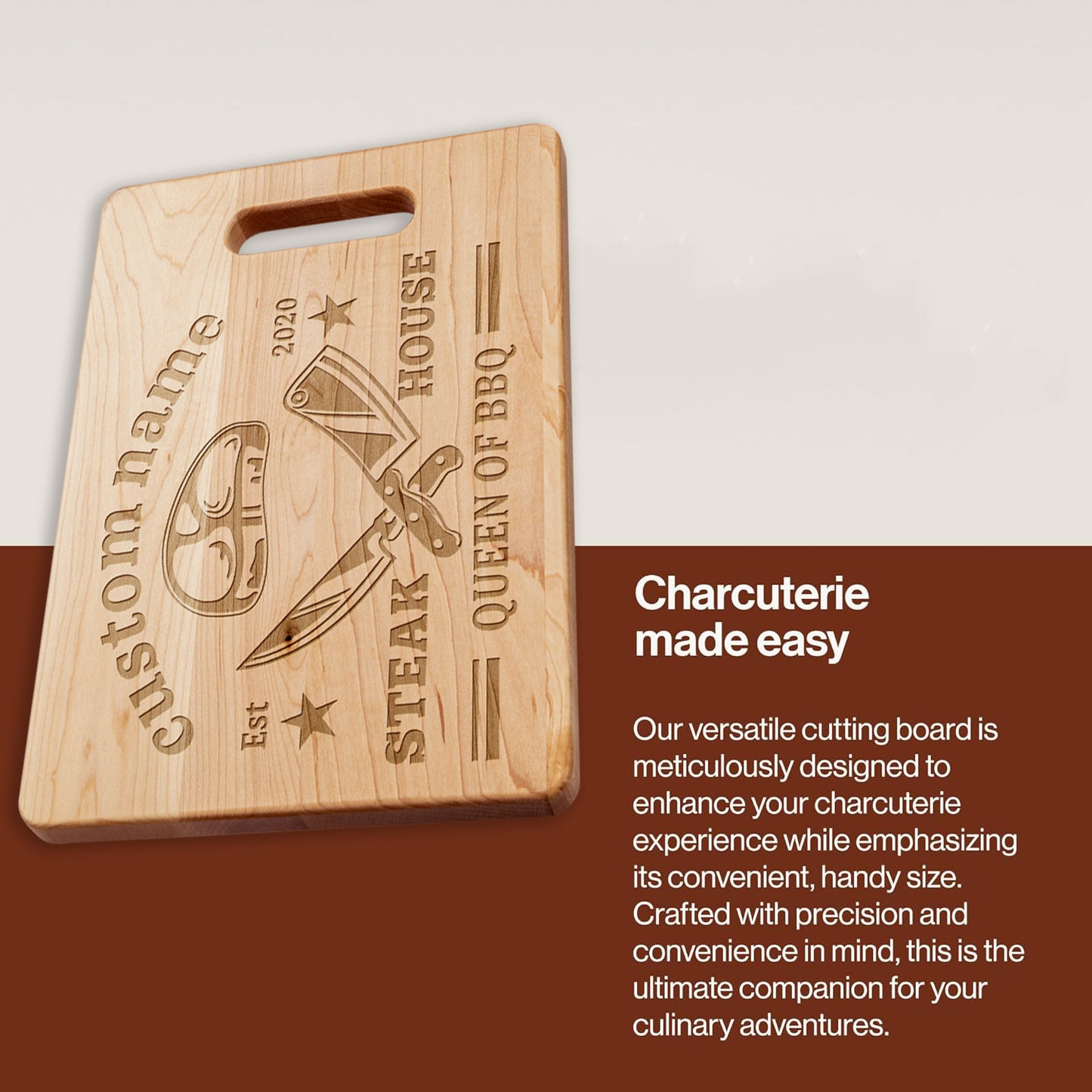 Queen of BBQ โ Personalized Maple Cutting Board with Name & Date