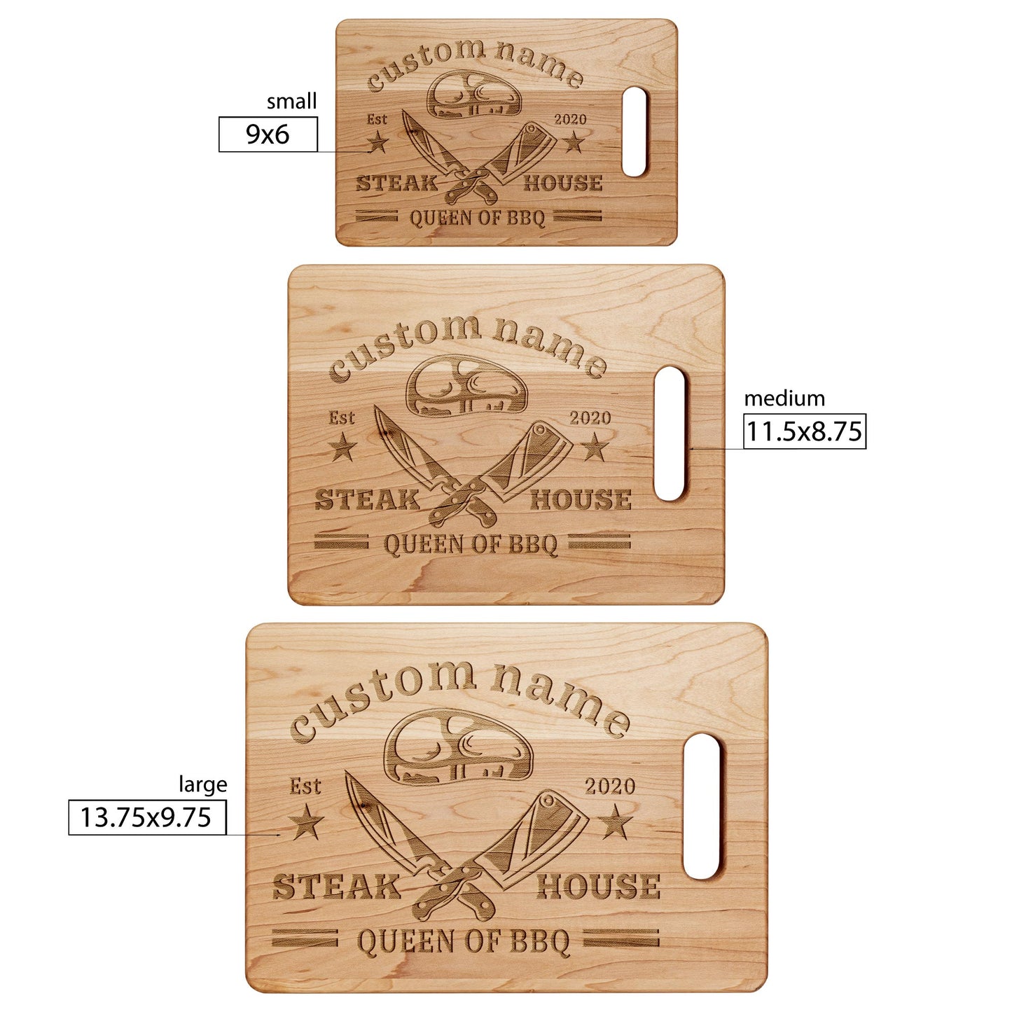 Queen of BBQ โ Personalized Maple Cutting Board with Name & Date