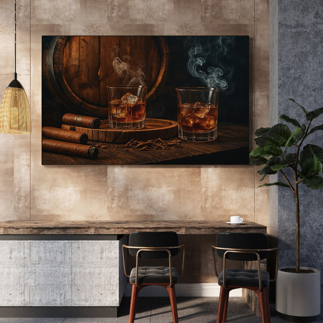 16"x20" β Sophisticated Spirits β Whiskey & Cigar Wall Art Canvas