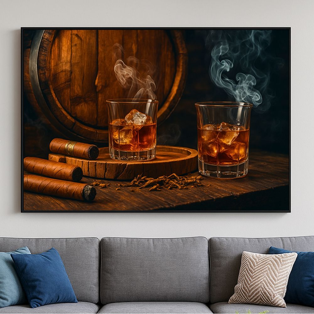 16"x20" β Sophisticated Spirits β Whiskey & Cigar Wall Art Canvas