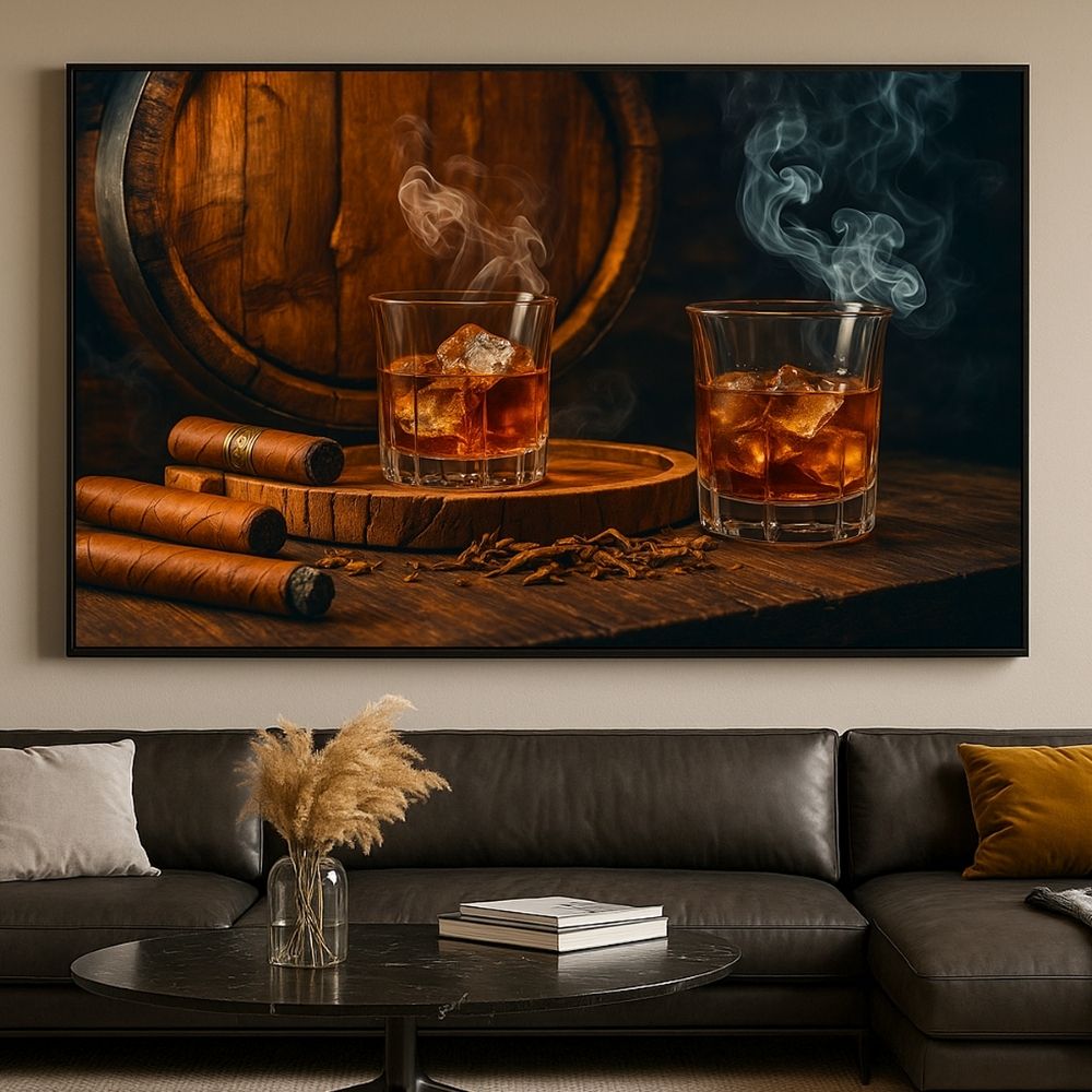 16"x20" β Sophisticated Spirits β Whiskey & Cigar Wall Art Canvas