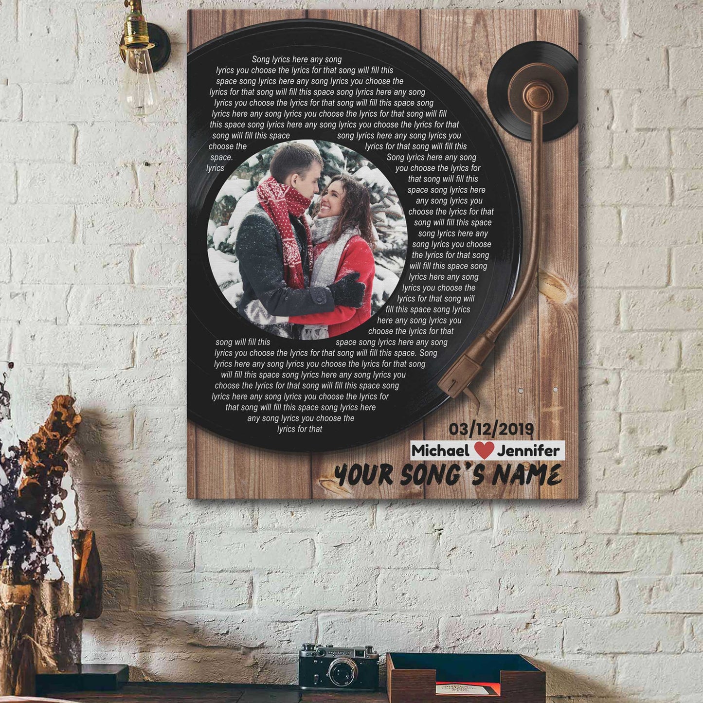 16"×20" – Custom Couple Photo, Name & Date With Song Lyrics – Canvas Wall Art
