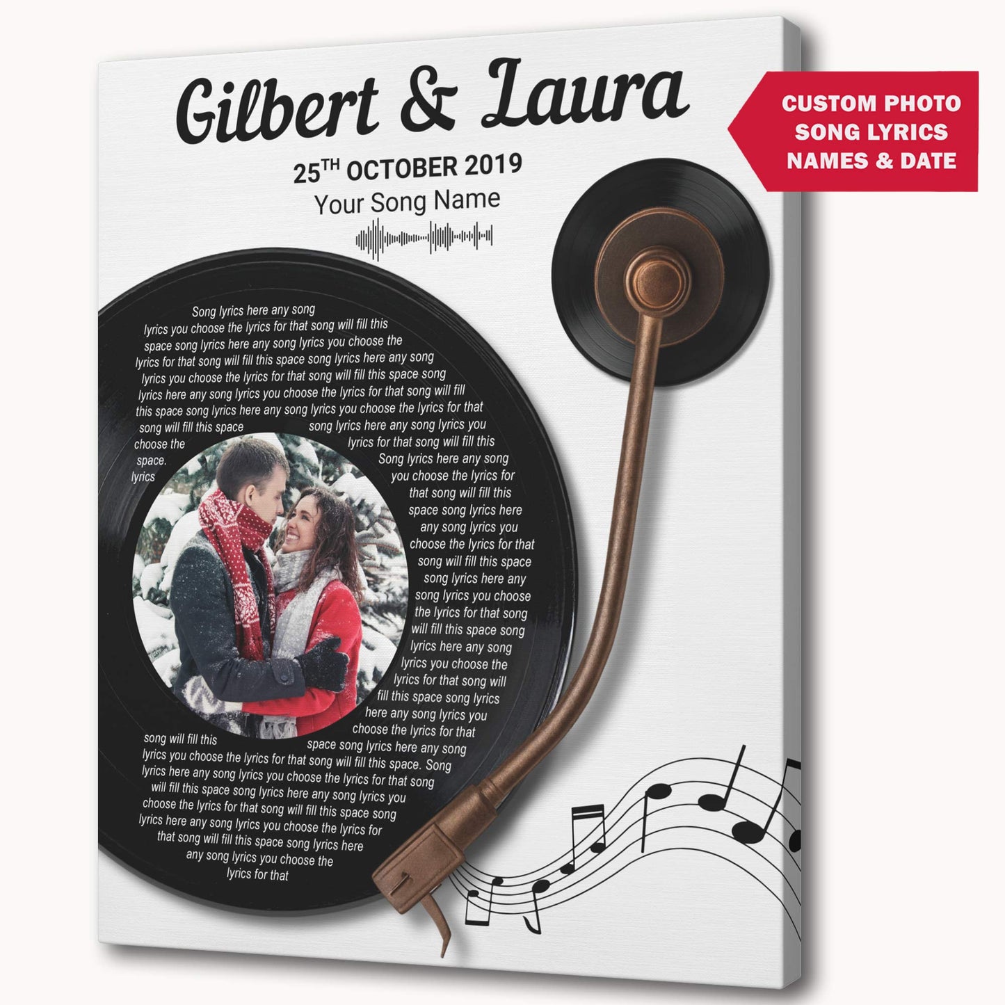 16"×20" – Custom Couple Photo, Name & Date With Song Lyrics – Canvas Wall Art