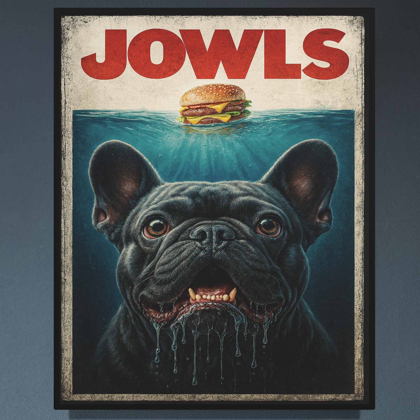 16x20 – ‘JOWLS’ French Bulldog Canvas Wall Art – Funny Dog Lover Home Decor