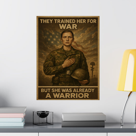 “A WARRIOR” – Vertical Matte Poster – Military Woman Tribute