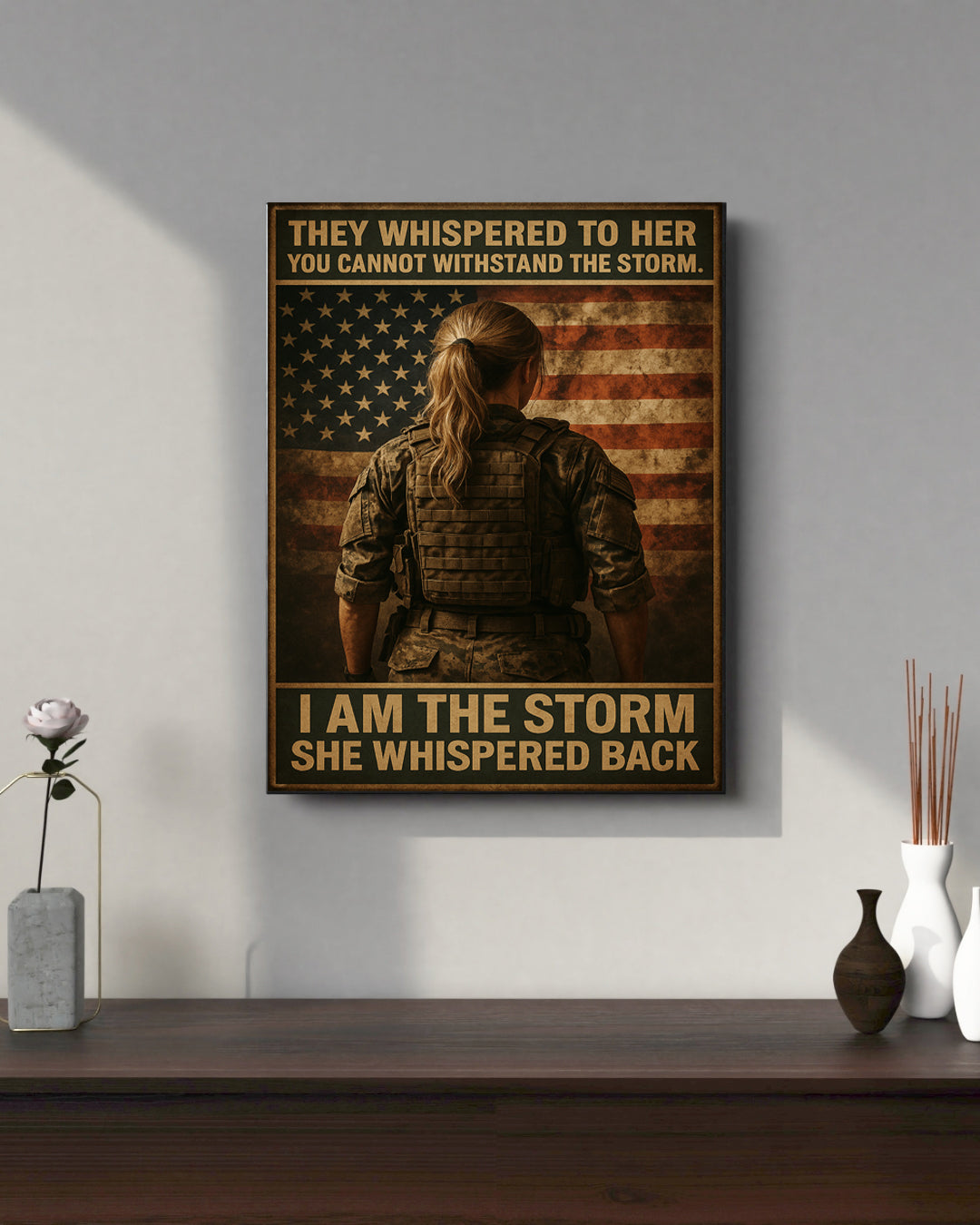 "I Am the Storm" – Female Soldier Matte Canvas Print