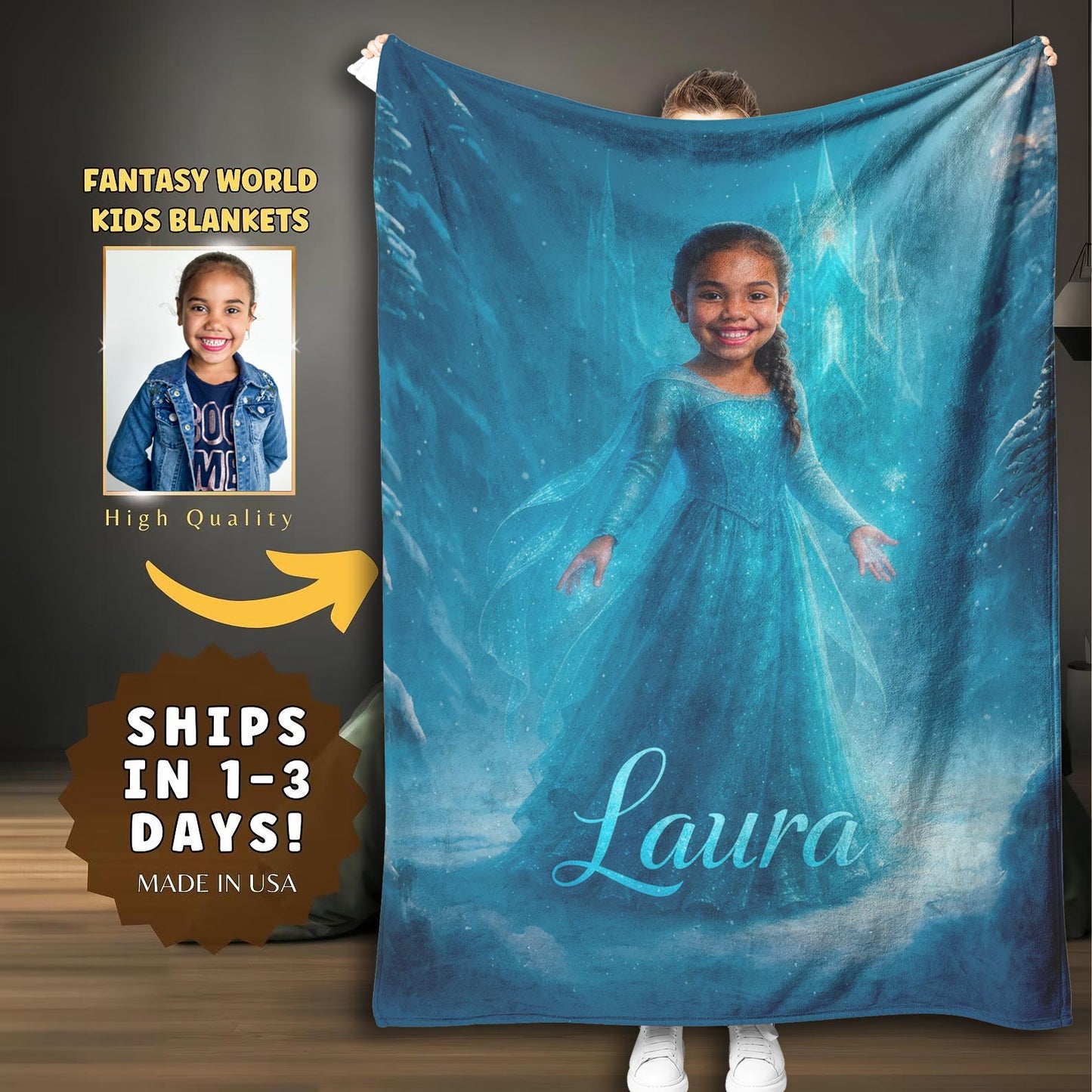 Custom Ice Princess Blanket – Turn Your Child’s Photo Into Magical Artwork