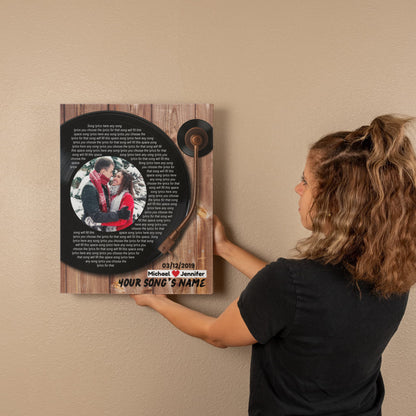 16"×20" – Custom Couple Photo, Name & Date With Song Lyrics – Canvas Wall Art