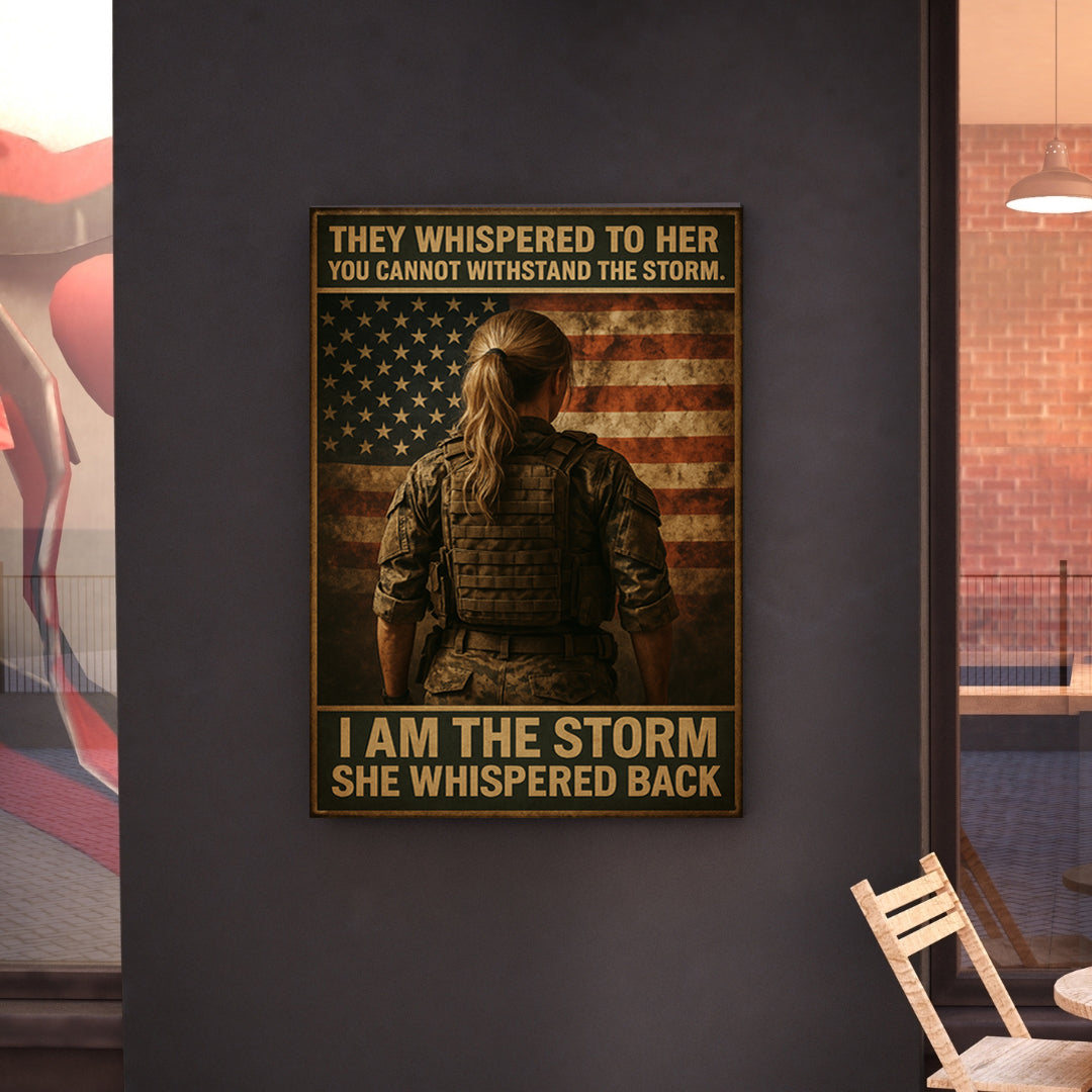 "I Am the Storm" – Female Soldier Matte Canvas Print