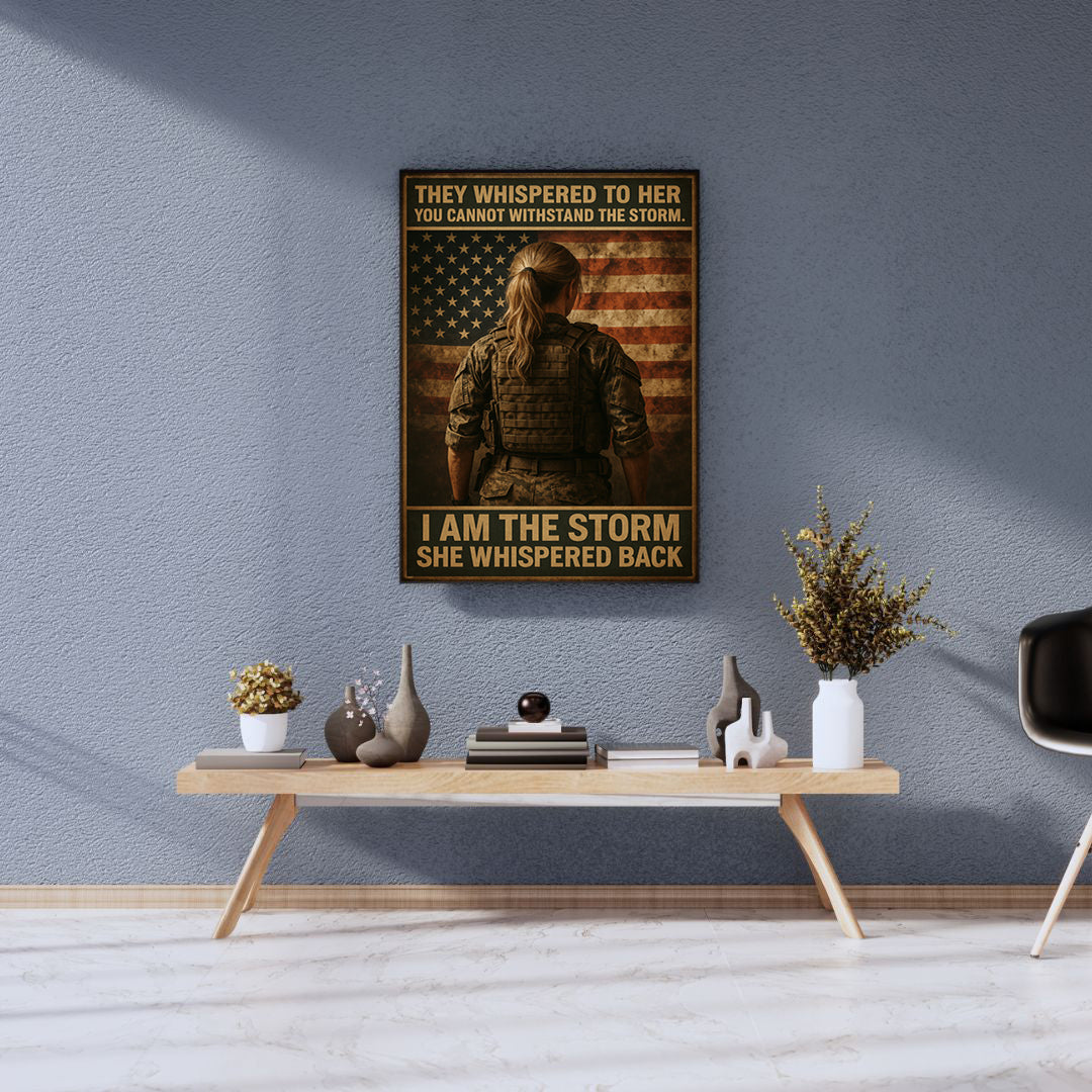 "I Am the Storm" – Female Soldier Matte Canvas Print