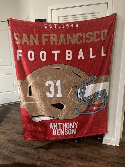 Custom Football Fan Blanket – Add Your Team, Name & Number