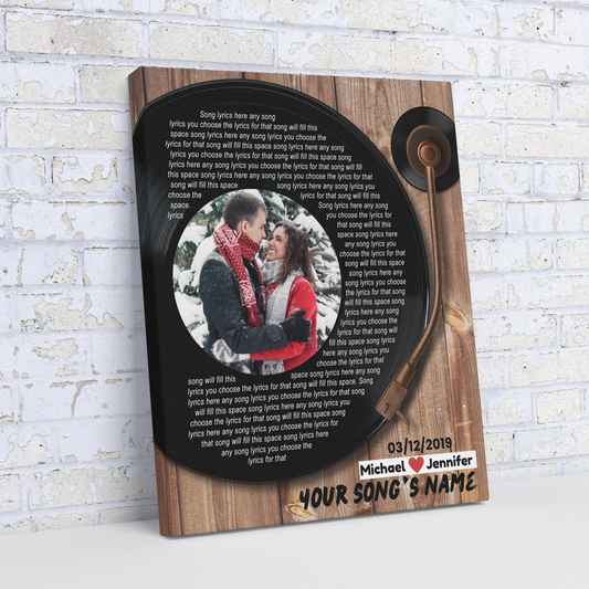 16"×20" – Custom Couple Photo, Name & Date With Song Lyrics – Canvas Wall Art