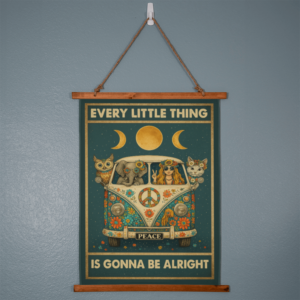 36”x26” – “Every Little Thing is Gonna Be Alright” Boho Wall Tapestry with Vintage Wood Frame