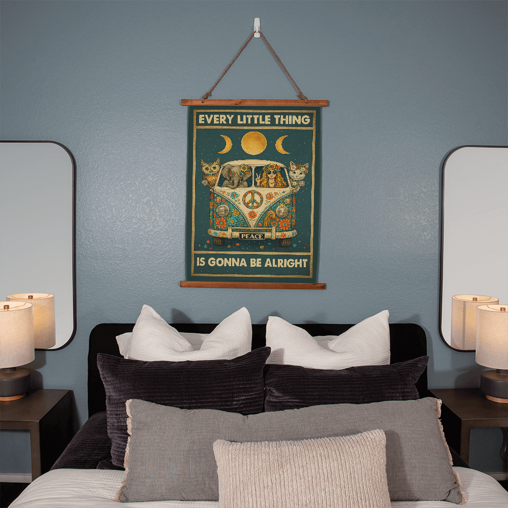 36”x26” – “Every Little Thing is Gonna Be Alright” Boho Wall Tapestry with Vintage Wood Frame