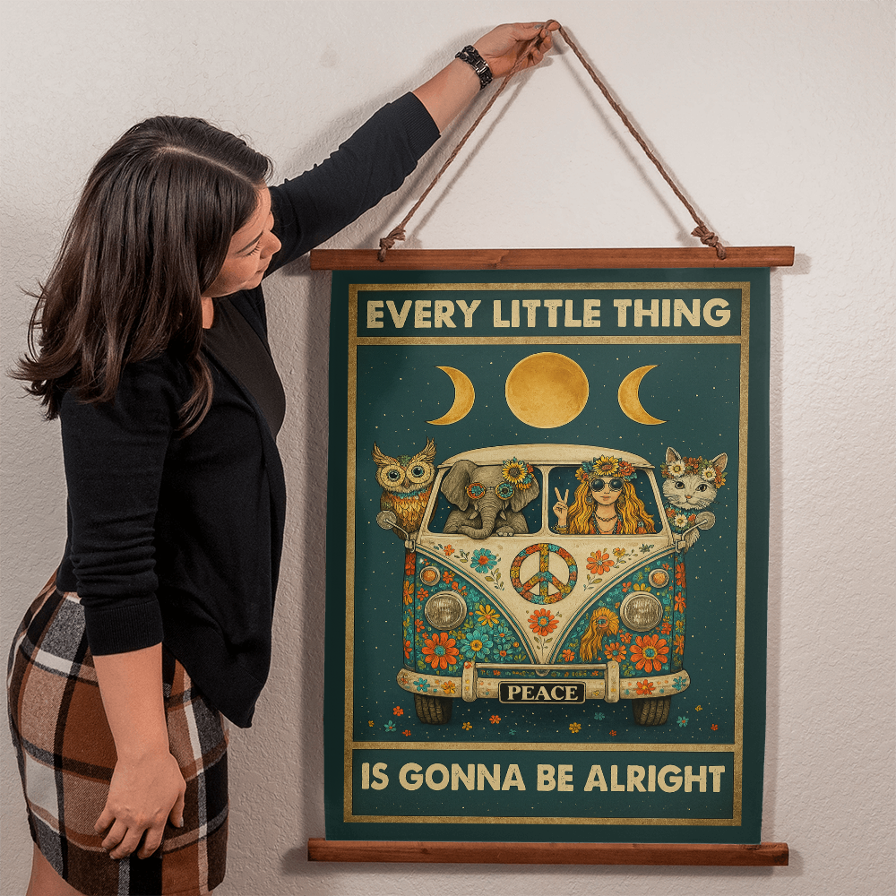 36”x26” – “Every Little Thing is Gonna Be Alright” Boho Wall Tapestry with Vintage Wood Frame