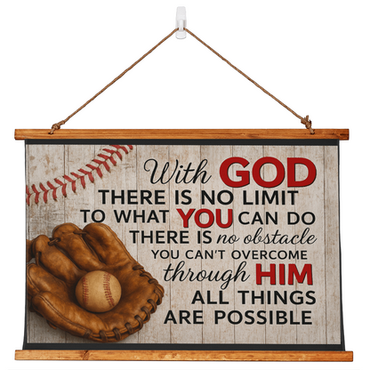 36”x26” - Faith & Baseball – Wood-Framed Wall Tapestry