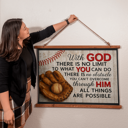 36”x26” - Faith & Baseball – Wood-Framed Wall Tapestry