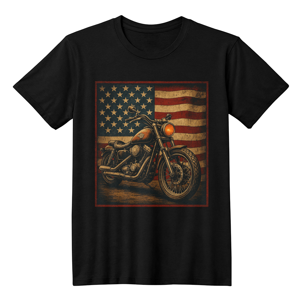 American Rider" – Vintage Biker Flag Tee
