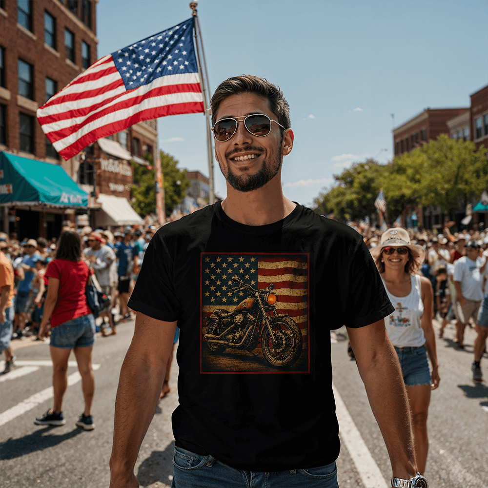 American Rider" – Vintage Biker Flag Tee