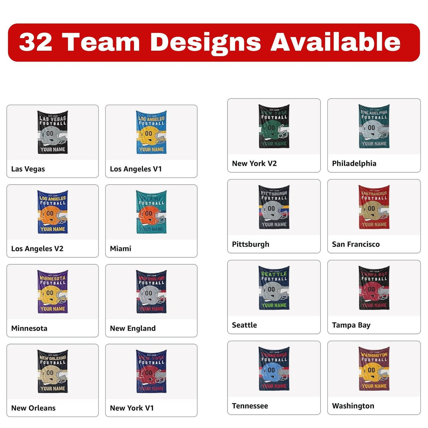 Custom Football Fan Blanket – Add Your Team, Name & Number