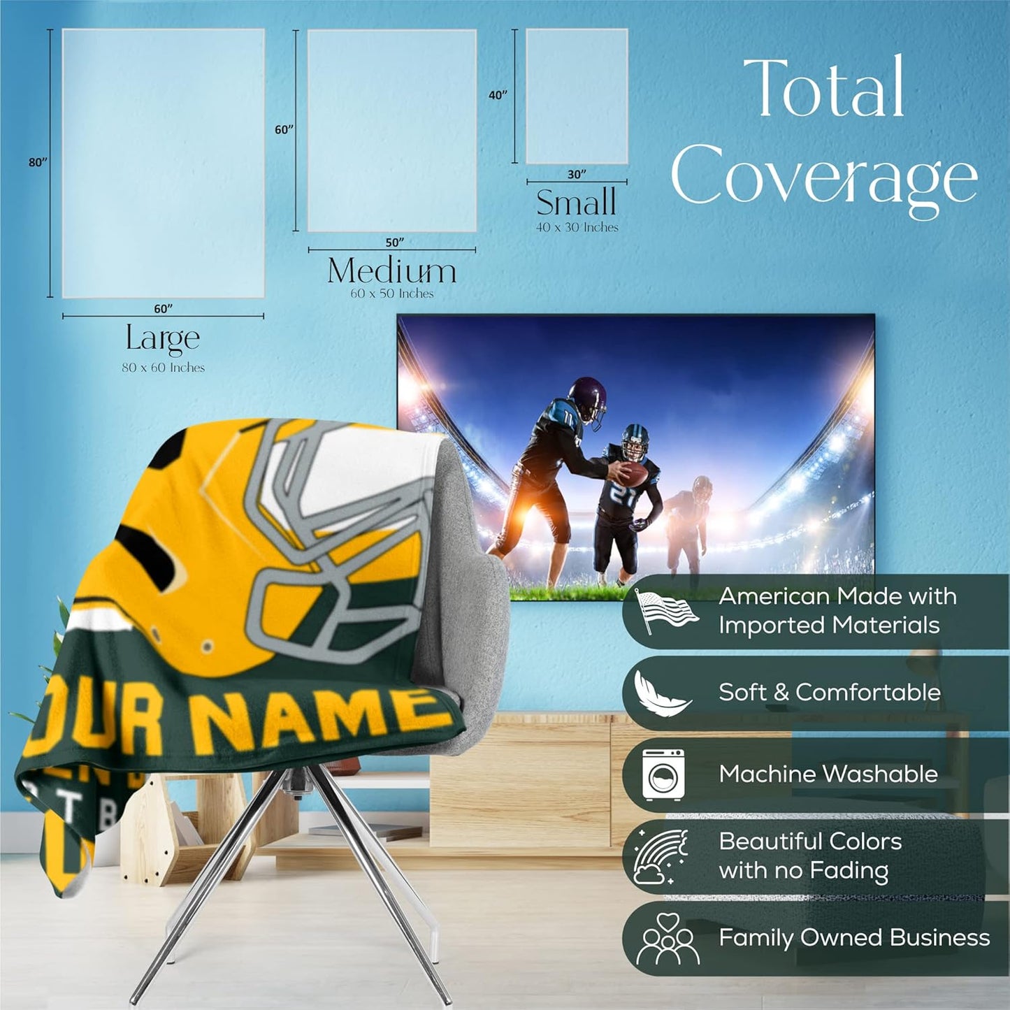 Custom Football Fan Blanket – Add Your Team, Name & Number