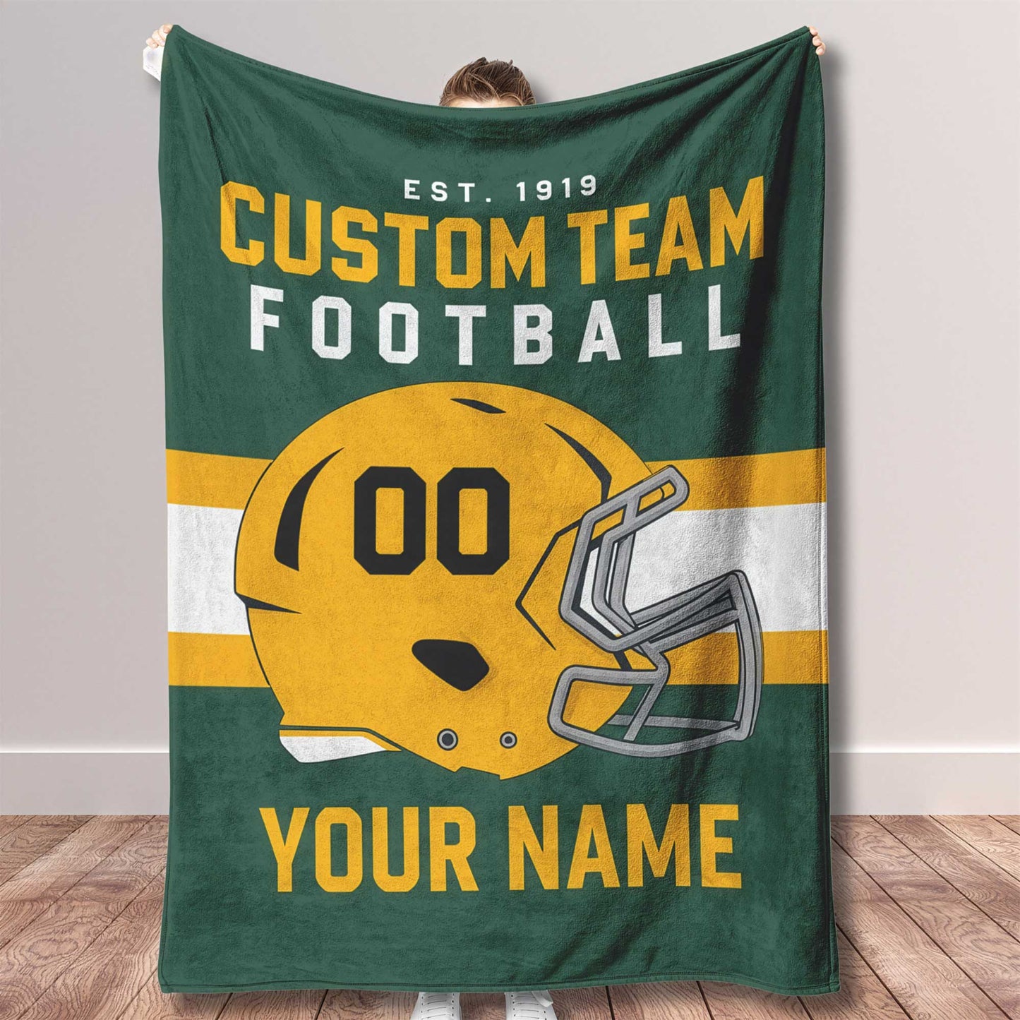 Custom Football Fan Blanket – Add Your Team, Name & Number