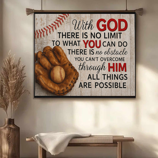 36”x26” - Faith & Baseball – Wood-Framed Wall Tapestry