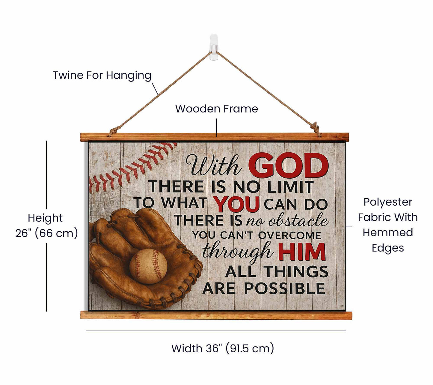 36”x26” - Faith & Baseball – Wood-Framed Wall Tapestry