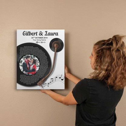 16"×20" – Custom Couple Photo, Name & Date With Song Lyrics – Canvas Wall Art