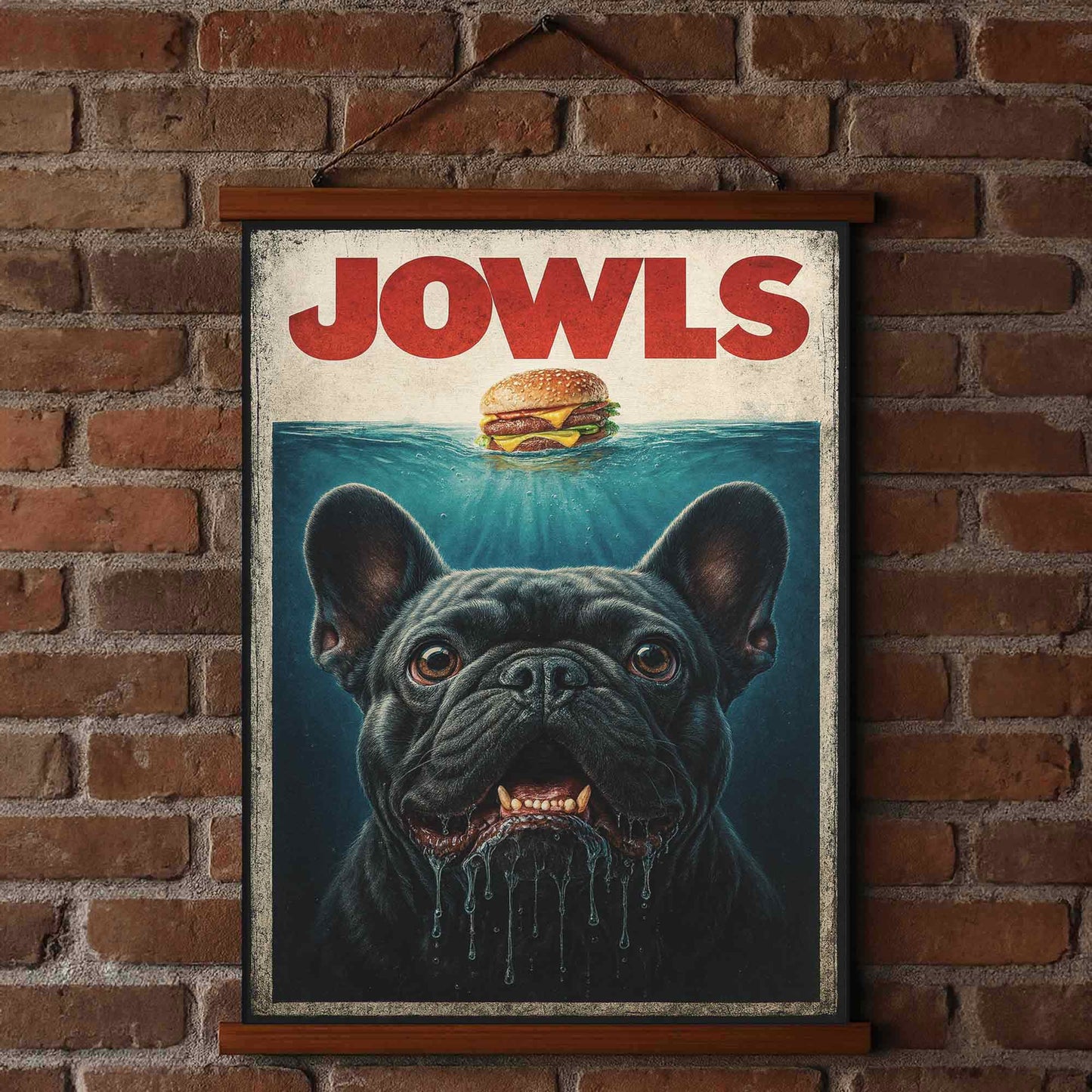36"x26" – “JOWLS” Wood-Framed Wall Tapestry – Funny Dog Lover Home Decor