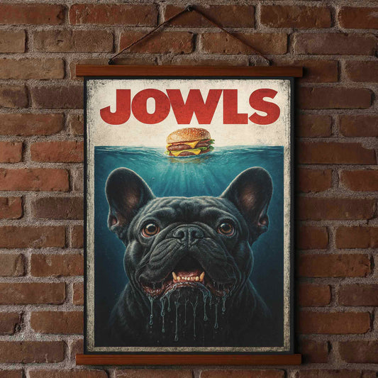 36"x26" – “JOWLS” Wood-Framed Wall Tapestry – Funny Dog Lover Home Decor