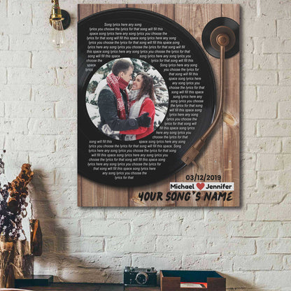 16"×20" – Custom Couple Photo, Name & Date With Song Lyrics – Canvas Wall Art