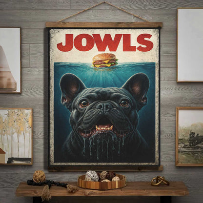 36"x26" – “JOWLS” Wood-Framed Wall Tapestry – Funny Dog Lover Home Decor