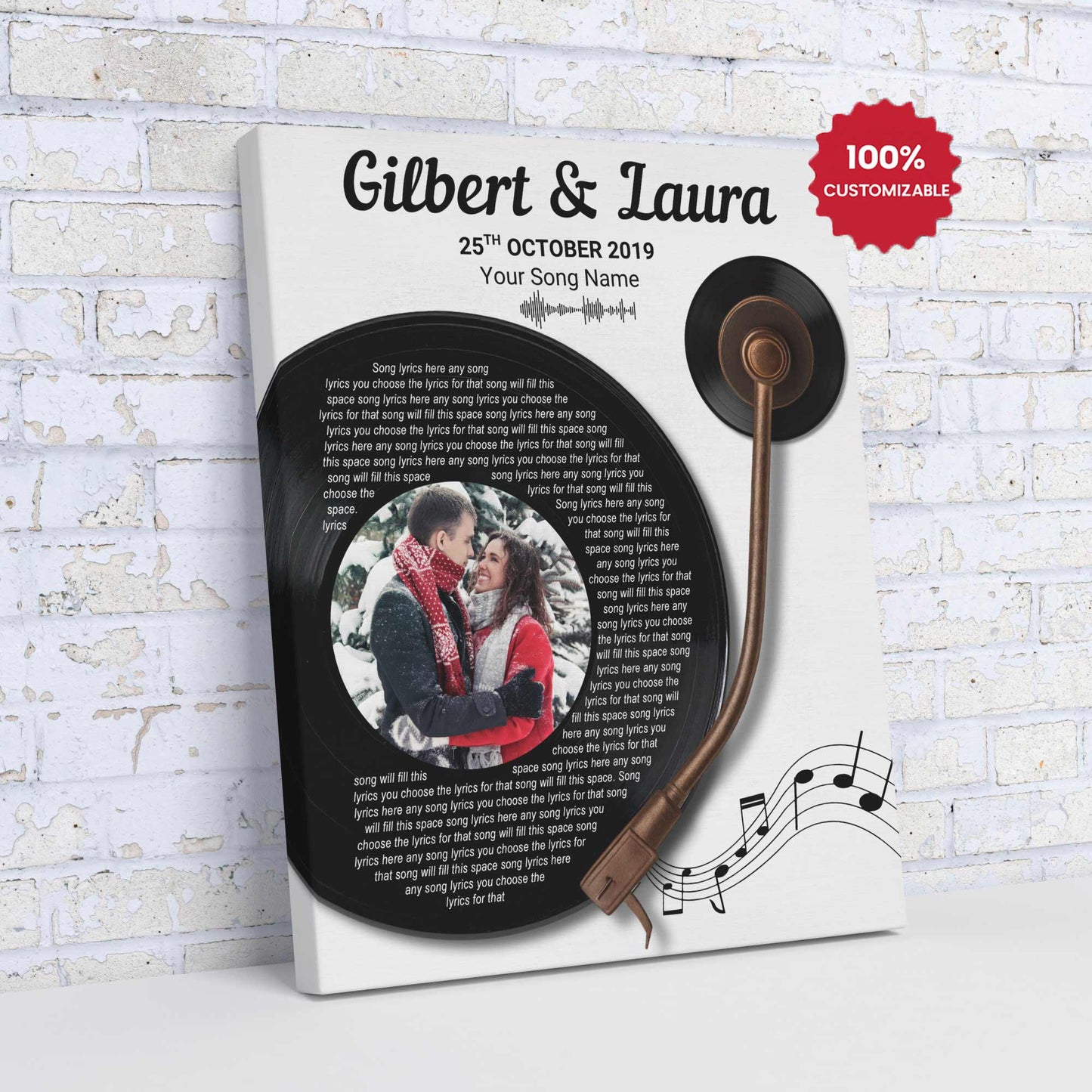 16"×20" – Custom Couple Photo, Name & Date With Song Lyrics – Canvas Wall Art