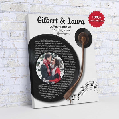 16"×20" – Custom Couple Photo, Name & Date With Song Lyrics – Canvas Wall Art