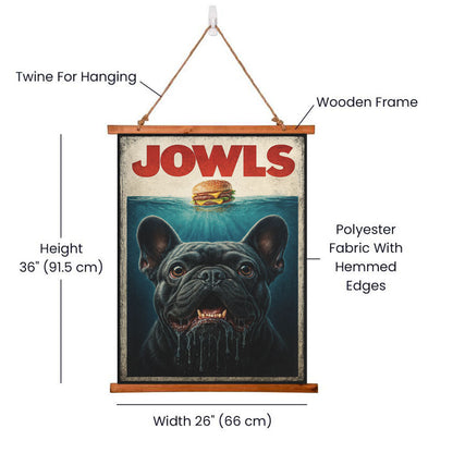 36"x26" – “JOWLS” Wood-Framed Wall Tapestry – Funny Dog Lover Home Decor