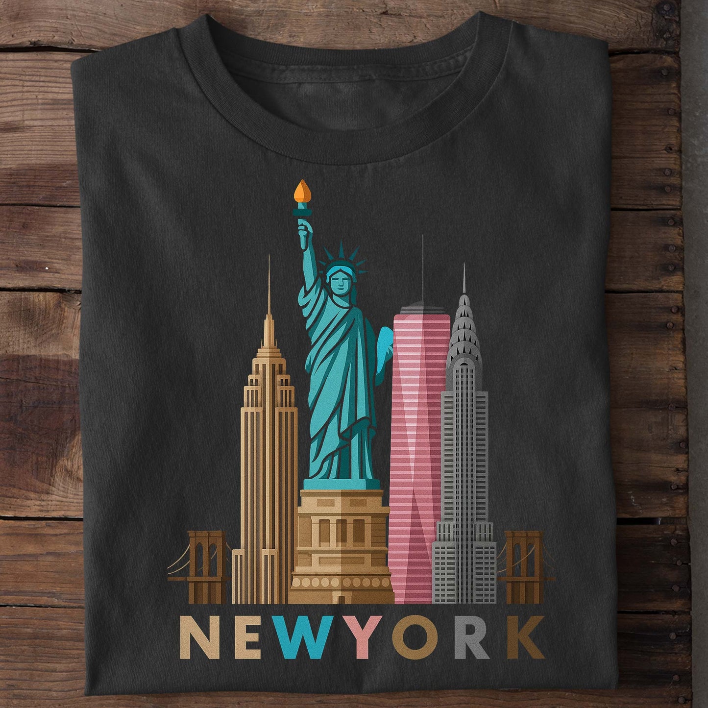 Unisex - New York Skyline T-Shirt – Statue of Liberty & Empire State Design