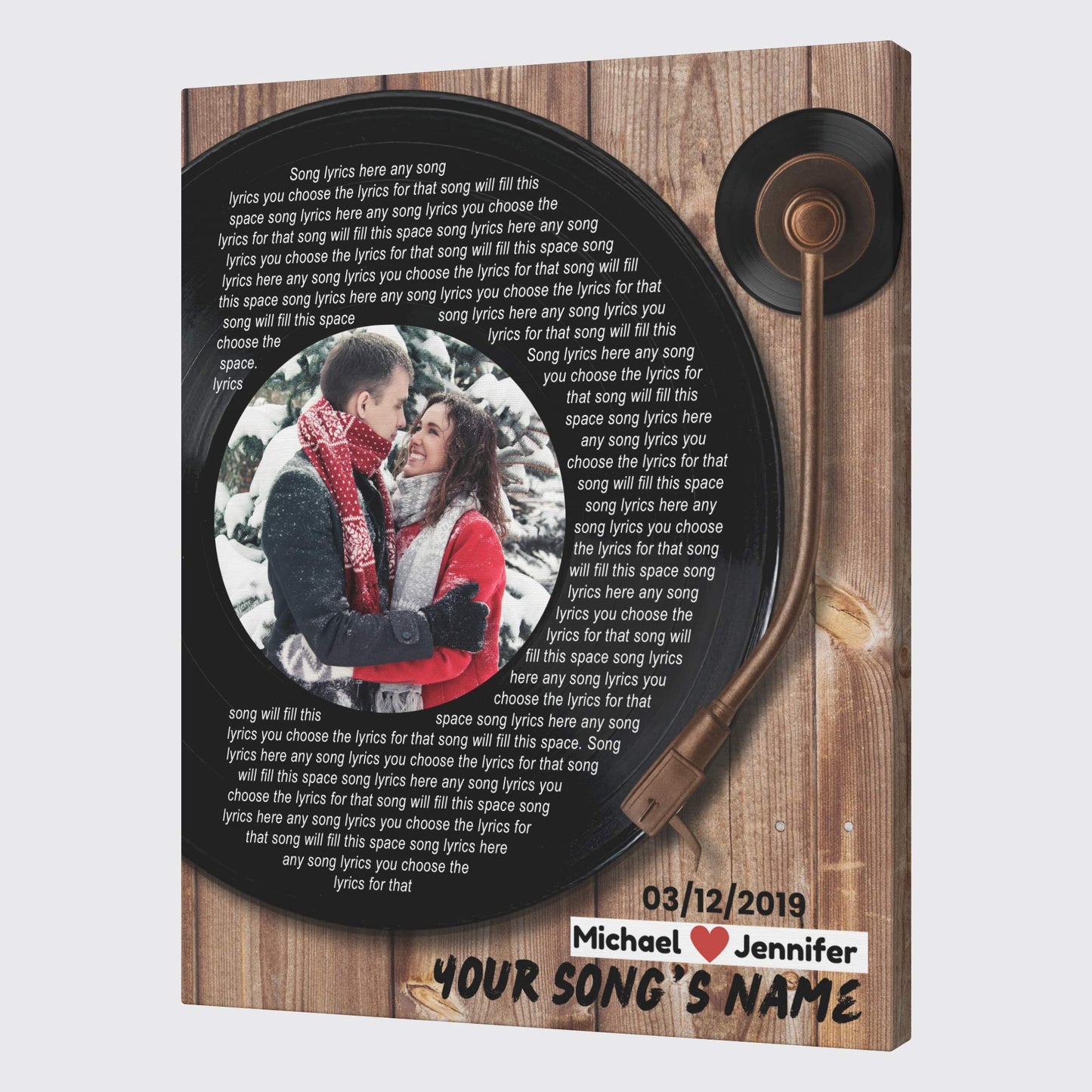 16"×20" – Custom Couple Photo, Name & Date With Song Lyrics – Canvas Wall Art