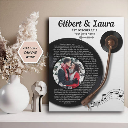 16"×20" – Custom Couple Photo, Name & Date With Song Lyrics – Canvas Wall Art