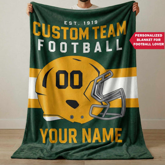 Custom Football Fan Blanket – Add Your Team, Name & Number