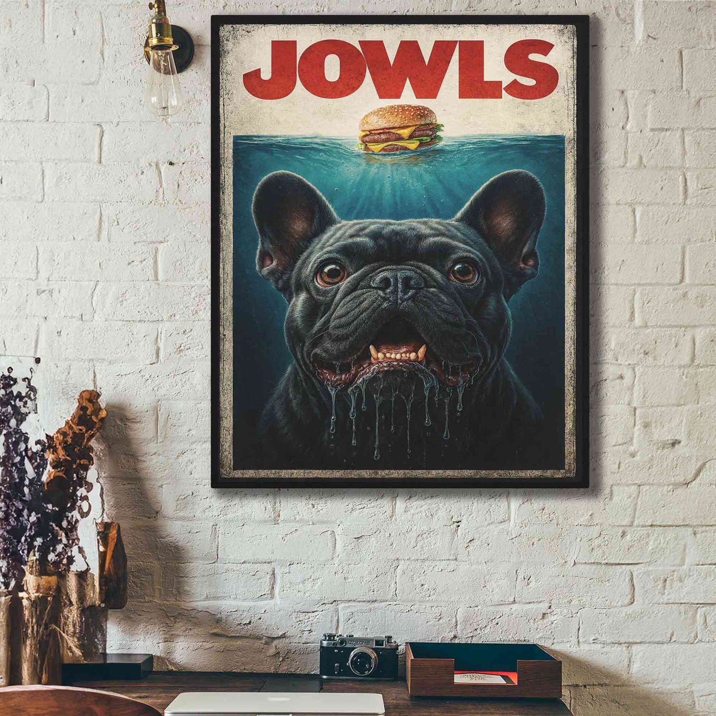 16x20 – ‘JOWLS’ French Bulldog Canvas Wall Art – Funny Dog Lover Home Decor